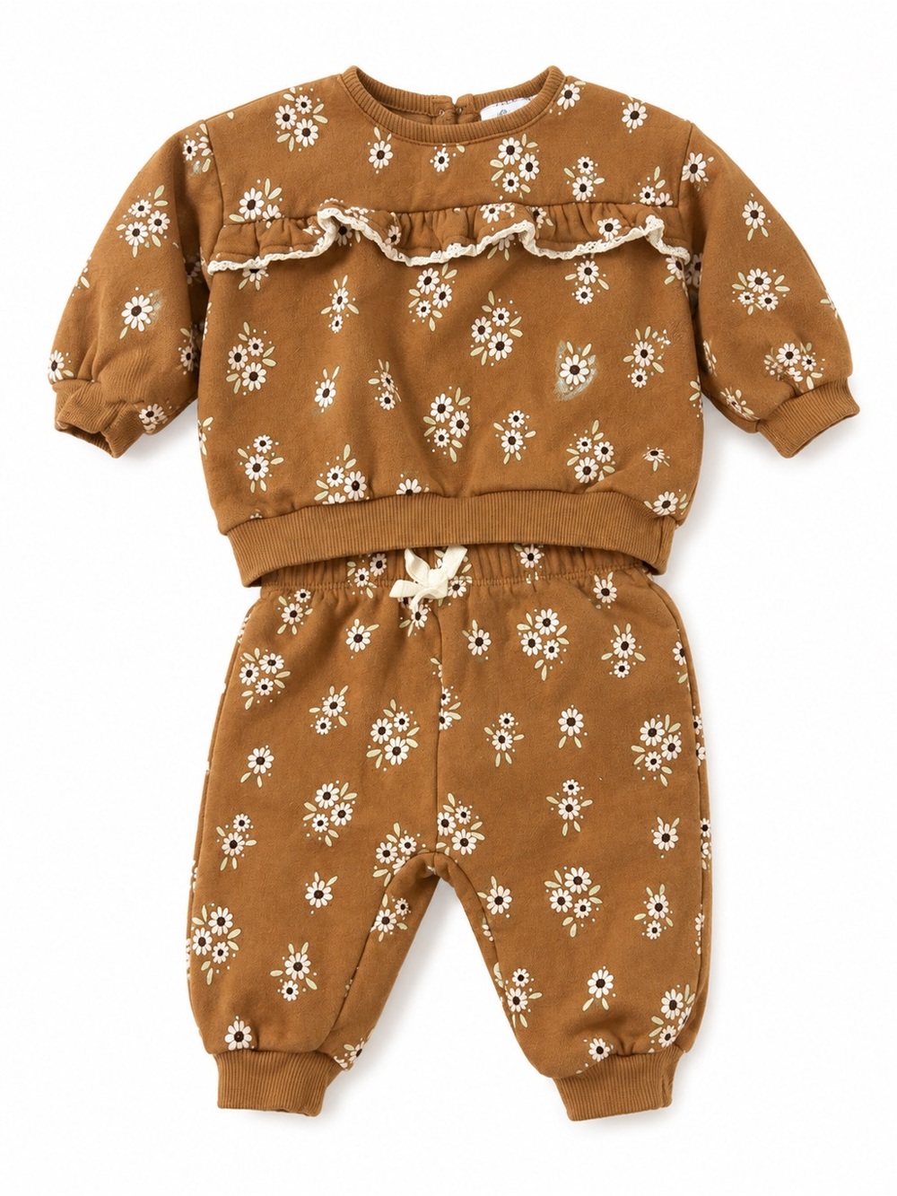 Petit Lem Mini Threads 6M Organic Cotton Floral Fleece Set Brown